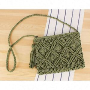 Sac de plage en paille tressé vintage avec poignée et pompon, en corde de coton, pour l'été, les vacances et les voyages, sac bandoulière portable avec panneau solaire USB - Product Image 6