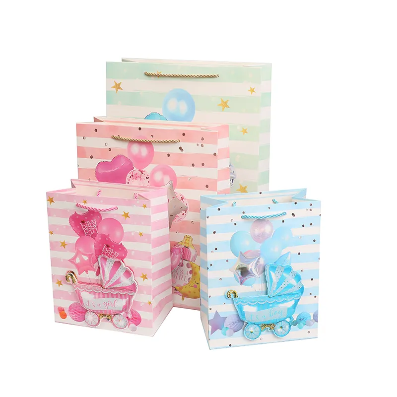 Sacchetti di carta personalizzati all'ingrosso adesivi cartoni animati per bambini sacchetti regalo personalizzabili logo shopping pieghevole sacchetti di carta