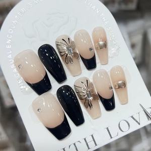 Ongles en acrylique faits main, personnalisés, épais, réutilisables, à presser, style français, pointes de <span class=keywords><strong>manucure</strong></span>, motif amande, portables, emballés sur carte - Product Image 4