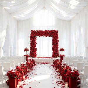 DKB - Arco de Flores de Seda Roja de Alta Gama para Bodas, Fondo de Lujo Personalizable, Arreglo Floral para Eventos - Product Image 1