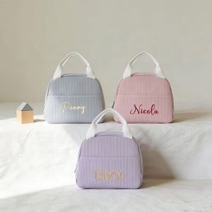 Sac à déjeuner isotherme en velours côtelé personnalisé avec nom brodé, durable, grande capacité, portable, réutilisable, facile à nettoyer - Product Image 1