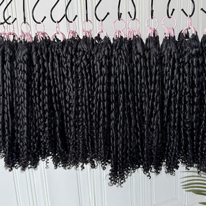 Extensiones de Cabello Humano Rizado para Crochet, Color Negro Natural, Textura Suave y Voluminosa, Pre-Enlazadas con Puntas Rizadas Completas - Product Image 5