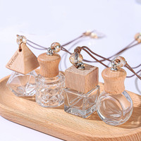 Vide 5ml 8ml 9ml 10ml clair voiture désodorisant bouteille de parfum en verre avec couvercles en bois voiture Hanginig huile essentielle diffuseur bouteille