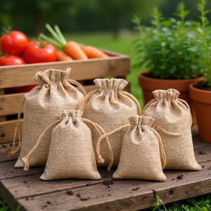 Sac en jute naturel avec cordon de serrage 3x4 pouces, pour rangement, emballage cadeau, usage jardin, style simple - Product Image 2