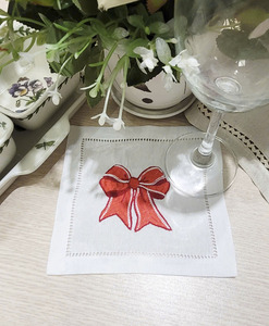Wholesale Cotton Embroidered <b>Red</b> <b>Bow</b> Cloth Napkin Hemstitch Dinner Napkin Home Restaurant Holidays - Product Image 5