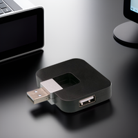 OEM Logo Ultra-Thin 4-in-1 Portable Mini 2,0 HUB Transferencia de datos de 4 puertos Laptop PC Diseño plegable Slim USB Splitter Boxed Stock