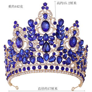 Couronne de Miss Monde en gros, grande diadème baroque de concours, ornée de cristaux verts et bleus, pour les reines - Product Image 6