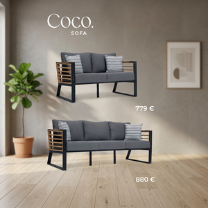 Conjunto de Sofás Modernos para Jardín con Asientos Acolchados y Paneles Laterales con Aspecto de Madera para Balcón y Terraza - Product Image 3