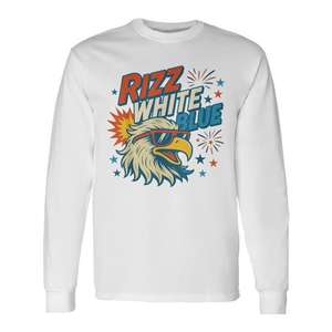 Camiseta de manga larga con diseño de águila patriótica blanca y azul de Rizz, cuello redondo, unisex, para adultos, diseño del 4 de julio - Product Image 1