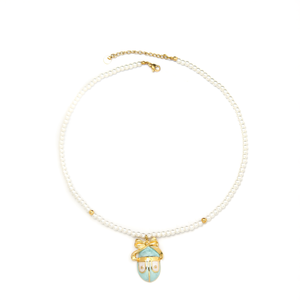 Collier de perles avec pendentif en forme de chaussure de ballet bleu clair, collier en acier inoxydable plaqué or pour femmes - Product Image 2