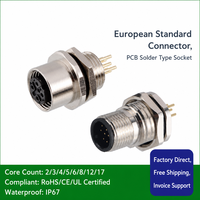 Connecteur M12*1.0 DIN Type 2-17 broches IP67 pour montage sur panneau, homologué 4A, PG9 M12 Code A-B-D, à souder, mâle-femelle, fixation frontale