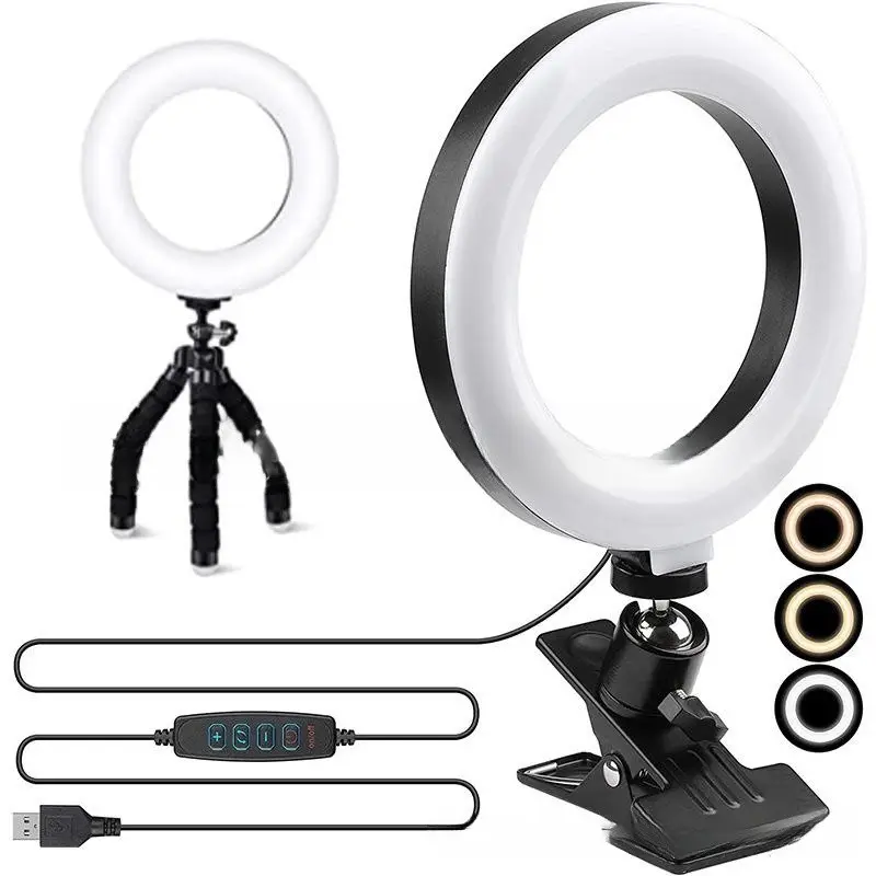 Anel redondo recarregável portátil LED anel mini câmera móvel selfie foto preenchimento luz lâmpada de enchimento fotografia luz flash