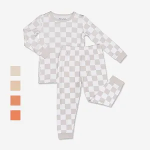 Petelulu Baby Soft Bamboo Pajamas Children's Simple Checkerboard Set Popular Baby Clothing Long Sleeve Pants Set