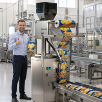 Machine d'emballage automatique de poudre pour chips, pop-corn, biscuits, bonbons, noix, emballage en film et feuille, applications textiles et chimiques