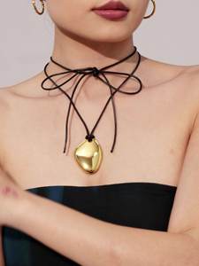 Vintage Waterproof Stainless Steel 18k PVD Gold Plated Geometric Irregular Pendant <strong>Leather</strong> Cord Chain <strong>Necklace</strong> for Women <strong>Men</strong> - Product Image 2