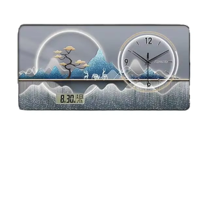 Splendido <span class=keywords><strong>Orologio</strong></span> <span class=keywords><strong>da</strong></span> Parete Analogico-Digitale con Design a Vista e Elementi Paesaggistici Dorati per Soggiorno, Display a Lancette - Product Image 6