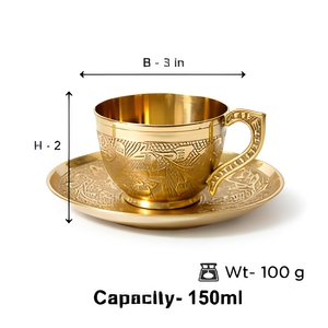 Brass Engraved Designer Golden <b>Tea</b> Cup Saucer <b>Set</b> of 2 150ml Handmade Luxury Coffee Mug <b>Set</b> Vintage Indian Drinkware Gift - Product Image 6