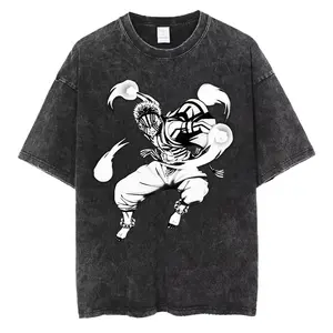 Summer Washed Oversized Anime Mens T Shirt Loose Casual Short Sleeves Acid Wash Vintage T Shirts High Quality Unisex