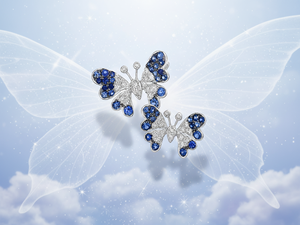 Pendentif papillon en saphir naturel, or blanc 18 carats, pavé de diamants, saphir bleu dégradé, collier, bijoux fins pour femmes - Product Image 3