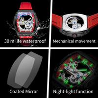 OLEVS 6779 Montre mécanique automatique lumineuse à squelette creux, étanche, en caoutchouc, de marque, avec logo personnalisé OEM, pour homme