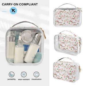Sac de voyage pour maquillage femme 2 pièces, design floral personnalisé, étanche, grande capacité, poignée souple, PVC transparent - Product Image 5