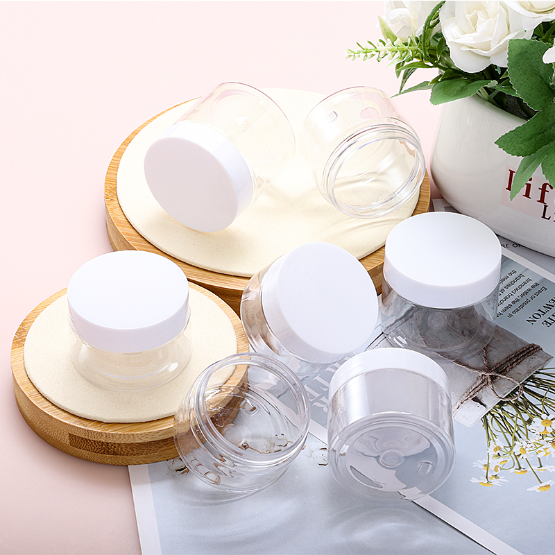 Clear Plastic Jars with Lid for Cosmetics Black Screw Cap Small Cosmetic Jar Packaging Containers Empty Plastic Jar Private logo