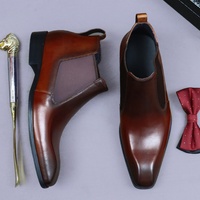 Bottes Chelsea pour hommes, automne/hiver, imperméables, antidérapantes, amortissantes, mi-mollet, bout carré, tendance, style britannique rétro, en cuir véritable, à enfiler