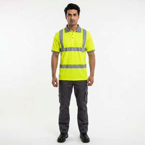 Custom Reflective Polo <b>Shirt</b> Quick Dry Breathable Fluorescent <b>Color</b> Short Sleeves Button Closure Safety Work <b>Shirt</b> - Product Image 1