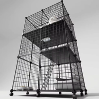 Cage pour chat et parc pour animaux de compagnie en fil de fer, écologique, carrée, pliable, de luxe, style antique, moderne et classique, avec fermeture à bouton simple, échelle et plateau
