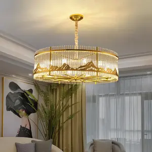 Living long room chandler modern hotel luxury ceiling lamp Stainless steel plating round golde K9 crystal chandelier pendant