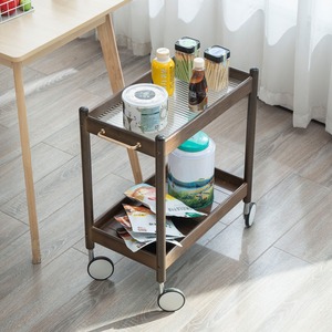 Mesa auxiliar con ruedas, mesita de noche móvil de madera maciza, mesa auxiliar pequeña, carrito de almacenamiento estilo wabi-sabi - Product Image 4