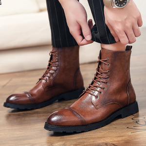 Bottes montantes classiques pour hommes en PU avec design brogue, taille 47-48, thermiques, en EVA, à lacets, antidérapantes, pour l'hiver, l'automne et l'été - Product Image 5
