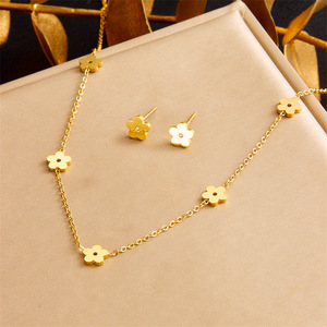 Flower Jewelry <b>Set</b> Stainless Steel Gold Plated Necklace Earrings <b>Bracelet</b> Women's Fashion Accessory - Product Image 2