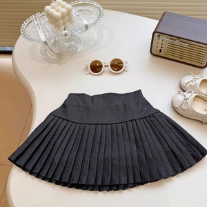 Girls Knitted Short Sleeve Polo Shirt And Pleated Skirt Set Gray Cotton Summer Outfit For Children - Product Image 3