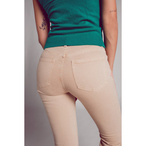 Jeans de Cintura Alta con Corte Acampanado en Color Arena - Product Image 1