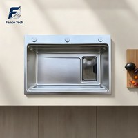 Évier de cuisine monobloc SUS304 estampé, rectangulaire, avec filtre à résidus, planche à découper, finition grain de riz brossé, anti-rayures