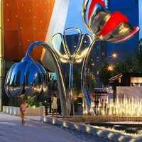 Sculpture de fleur de lotus moderne en acier inoxydable pour l'extérieur