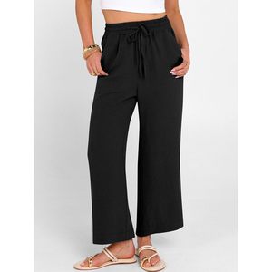 FOXA Pantalon Capri Femme Ample Taille Haute en Lin et Coton Respirant avec Poches – Idéal Été, Plage et Tenues Décontractées - Product Image 2
