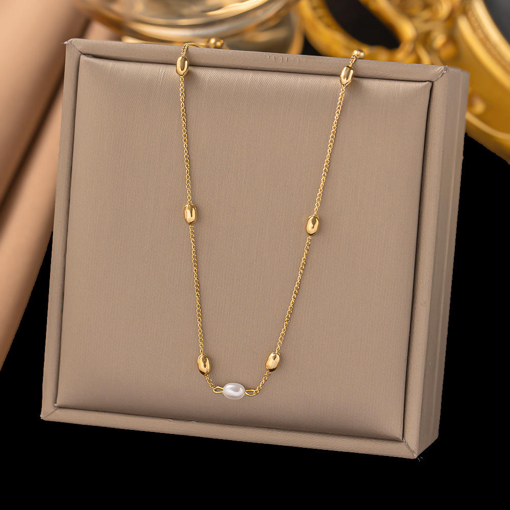 [xlh46] rice bead chain necklace gold