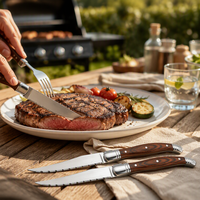 Ensemble de 6 couteaux à steak Laguiole, lame en acier inoxydable dentelée, manche en bois de Pakka, couteau de bistrot français pour restaurant