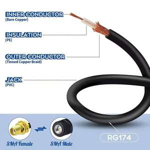 RG174 20cm Pigtail RF Extension <span class=keywords><strong>Cable</strong></span> Noir avec SMA Male à TS9 CRC9 Jumper Pigtail pour Routeur/Antennes de Communication - Product Image 3