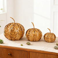 Citrouilles décoratives en bambou pour Halloween, citrouilles en bambou naturel festives, jouets d'Halloween