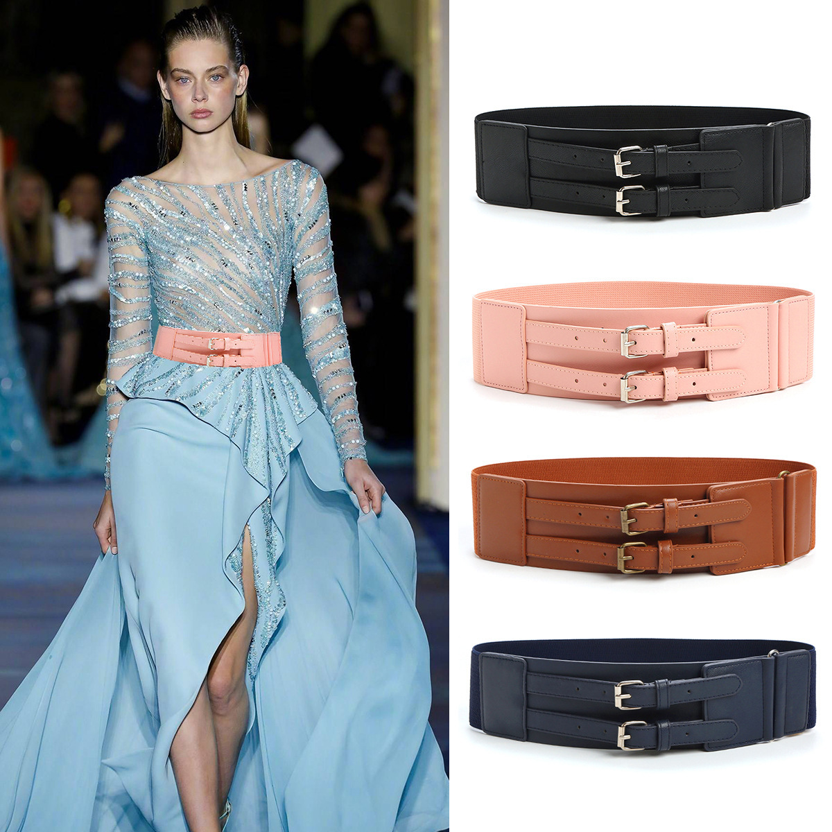 Women Wide Knotted Belt Design PU Leather Waistbands Simple 
