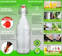 Bouteille en verre à bouchon basculant de 1000 ml pour brassage, avec bouchon, pour boissons, huile, vinaigre, kombucha, eau, soda, kéfir