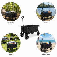 Carrito Plegable Portátil, Construcción de Acero con Alto Contenido de Carbono, Carretilla Resistente para Camping con Ruedas Todoterreno Giratorias de 360°