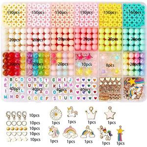 Gökkuşağı ünikorn DIY takı yapma kiti el yapımı aksesuarları ile kızın bilezik oluşturma için dağınık boncuklar Set - Product Image 6