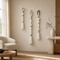 Décoration murale contemporaine en macramé, forme géométrique enfilée de fil de coton, style Art Déco