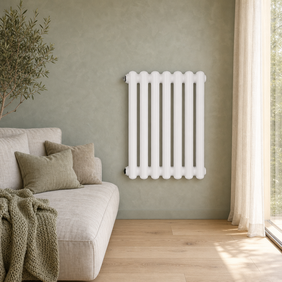 Column Internal Packaging English: Minimalist White Vertical Steel Column Radiator, Aesthetic ...
