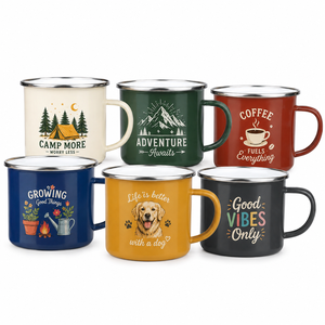 Tasses promotionnelles en émail personnalisées, tasses de camping en métal avec logo, articles de boisson personnalisés pour l'extérieur, cadeau - Product Image 2