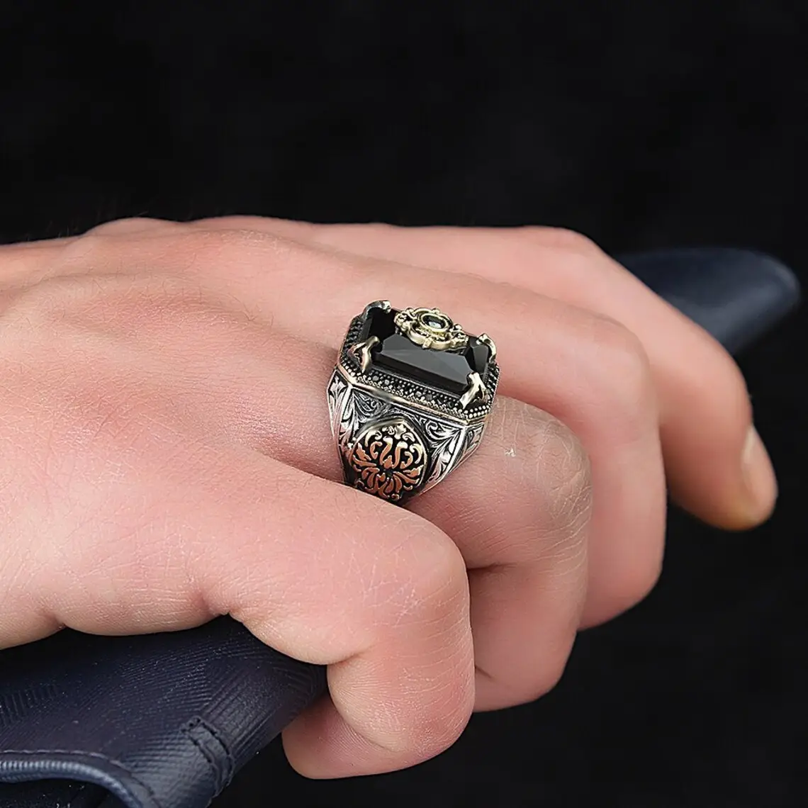 Turkse Signet Ringen Voor Mannen Vrouwen Oude Zilveren Kleur Gesneden Eagle Edelsteen Inlay Punk Motor Biker Angst Ring Sieraden